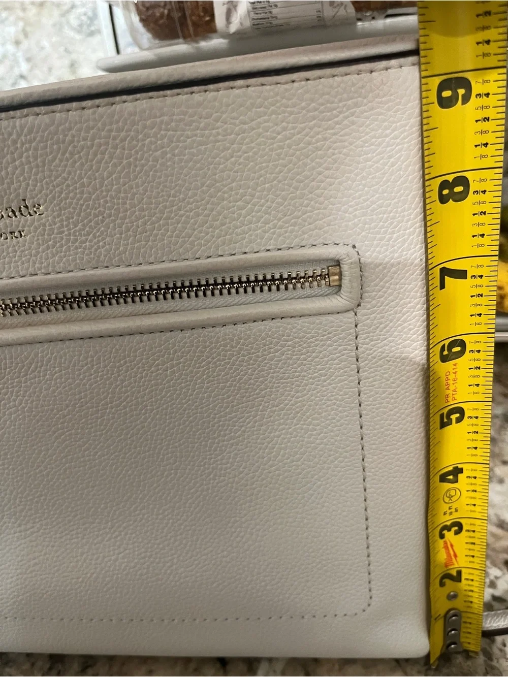 kate spade white pebbled leather tote with front zip
